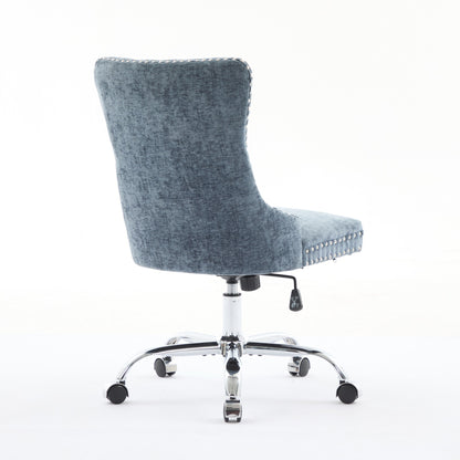A&A Furniture Office Chair,Modern Chenille Upholstered Tufted Button Home Office Chair With Chrome Metal Base,Adjustable Desk Chair Swivel Office Chair Light Blue