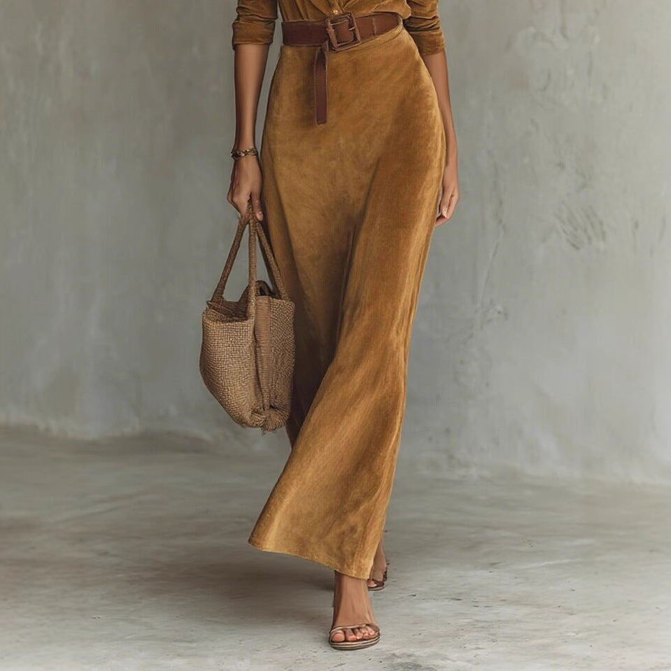 New Waist-tight Long Women's Dress With Belt