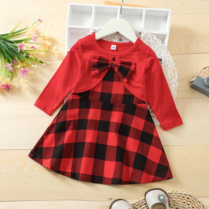 Christmas New Festival Girls' Red Plaid Dress