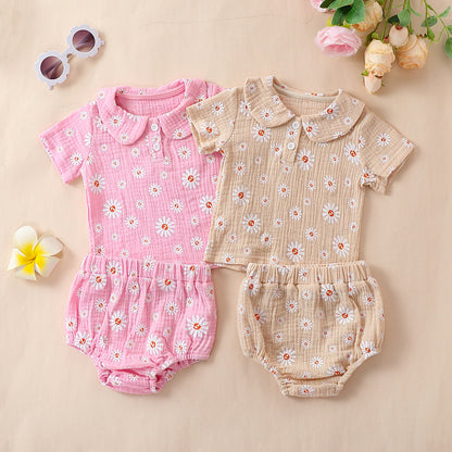 Cute Sunflower Printed Pajamas With Short Sleeves