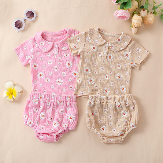 Cute Sunflower Printed Pajamas With Short Sleeves