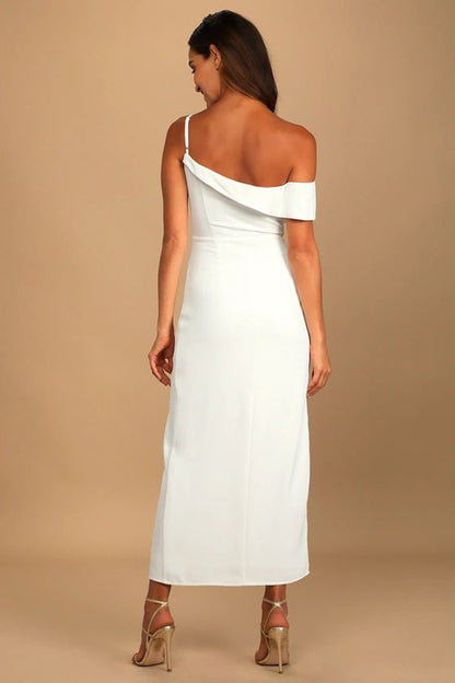 Hip-wrapped Off-shoulder Irregular Slit Dress Women