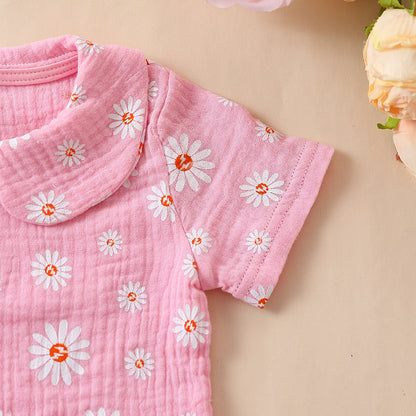 Cute Sunflower Printed Pajamas With Short Sleeves