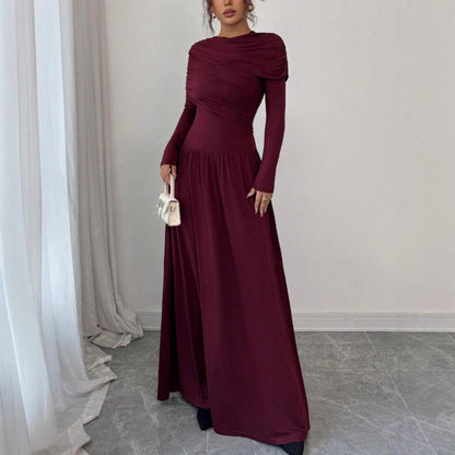 New Women's Fashion Elegant Shawl Solid Color Long Dress
