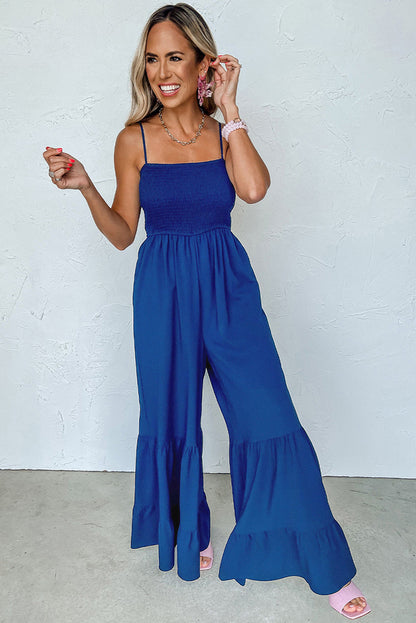 Women's Solid Color High Waist Strap Fitted Waist Jumpsuit