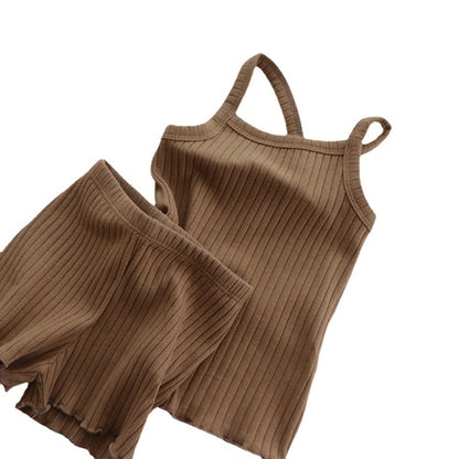 Children's Ribbed Suspenders Pajamas Suit