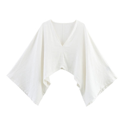 Asymmetric Linen Top Wide Leg Pants Two-piece Suit