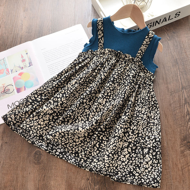 Girls New Short Sleeve Patchwork Print Dress