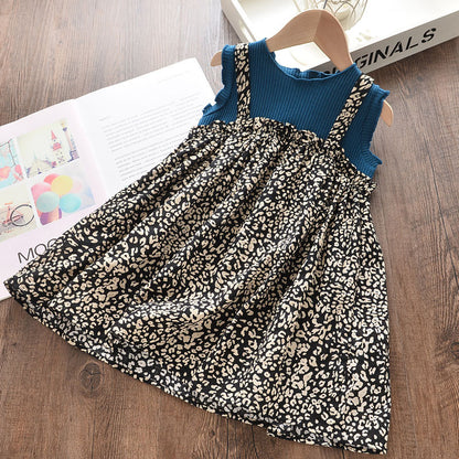 Girls New Short Sleeve Patchwork Print Dress