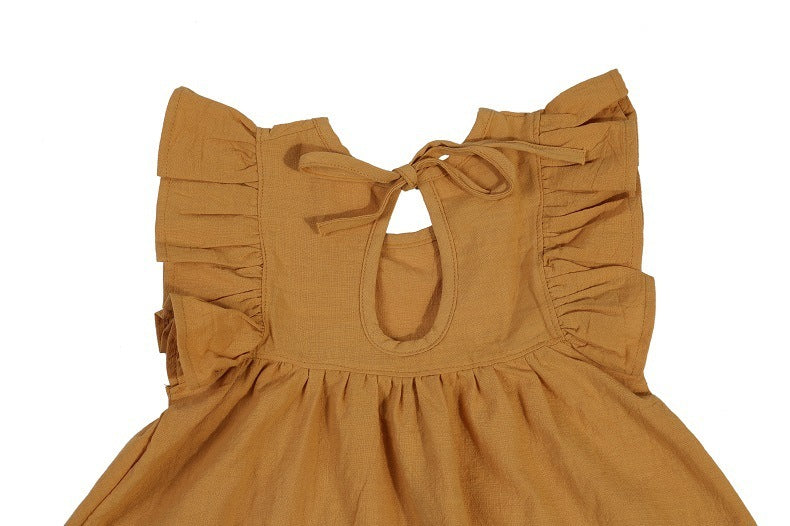 Flounced Sleeve Dress Girls' Back Collar Lace-up