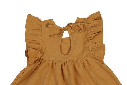 Flounced Sleeve Dress Girls' Back Collar Lace-up