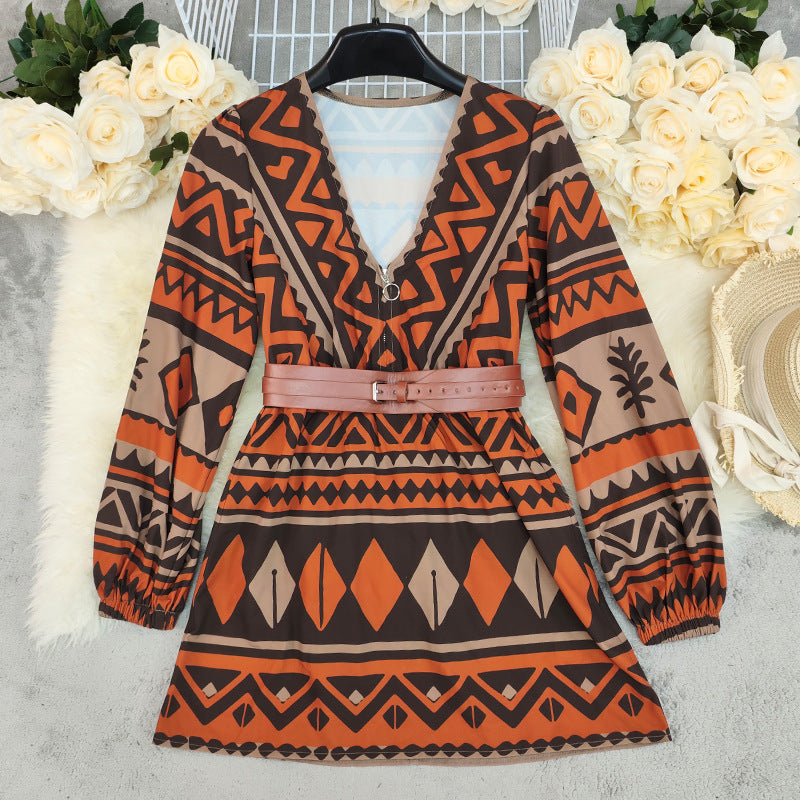 Loose Casual Bohemian Print Long Sleeve Dress