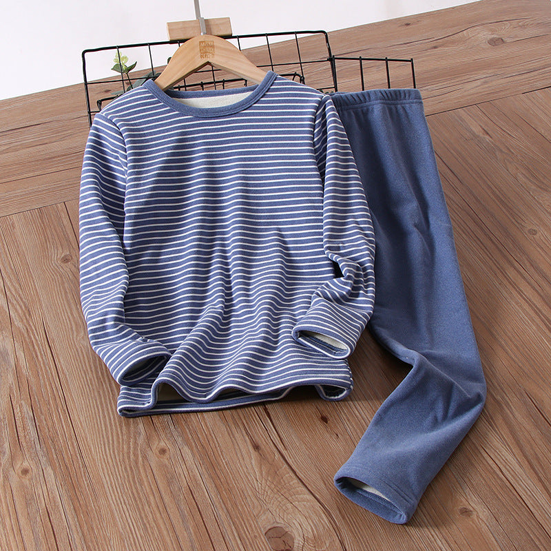 Children's Simple Plus Velvet Thermal Underwear Set