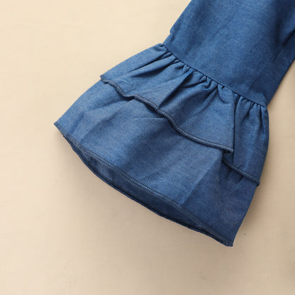 Girls Flare Sleeve Top Printed Trousers Blue