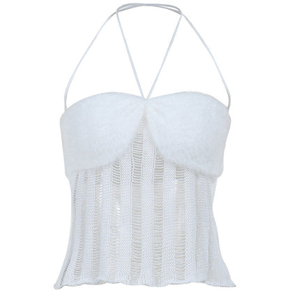Woolen Perspective Sexy Hot Girl Neck Suspender Vest