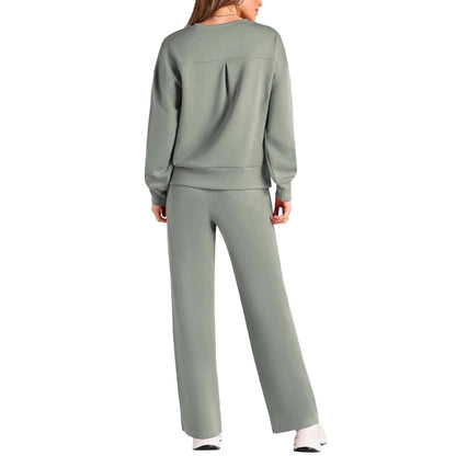 Casual Wide Leg Pocket Trousers Suit