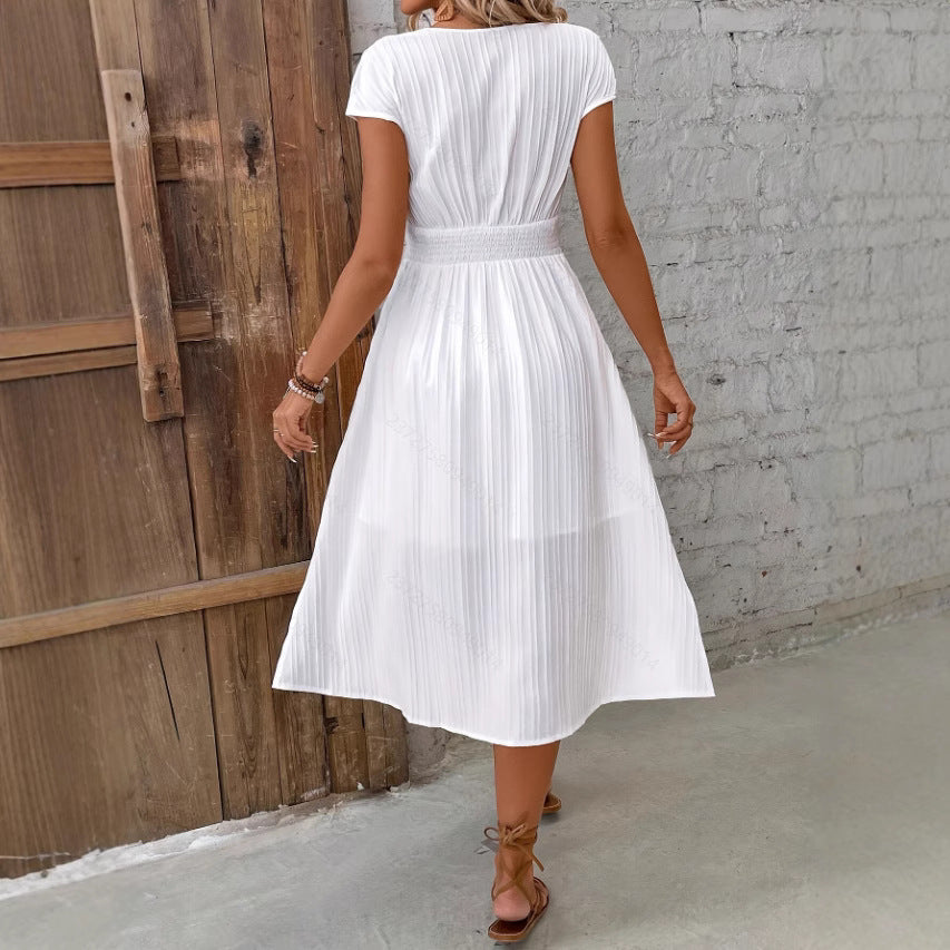 V-neck Lace Textured Shirt Fashion Dress Date Elegant Dress