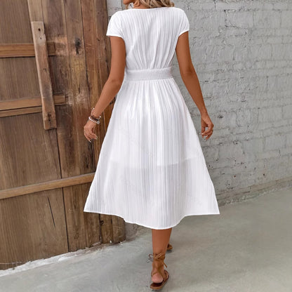 V-neck Lace Textured Shirt Fashion Dress Date Elegant Dress