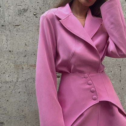 Solid Color Long Sleeve Suit Coat Waist Seal Suit