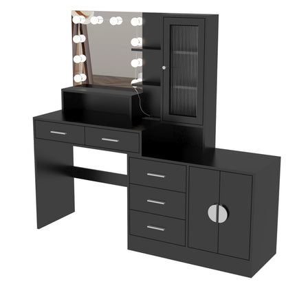 3-door, 4-drawer, Dressing Table, With Sockets, With Tri-tone Light Bulbs, With GRB Light Strip, Combination Cabinet