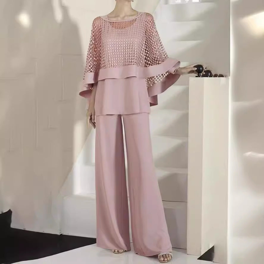 Women's Three-piece Shawl Wide-leg Trousers Fashion Casual Set