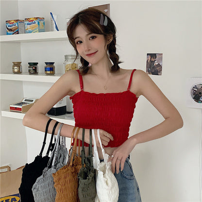 All-match Pleated Short Vest Women's Outer Wear And Inner Wear