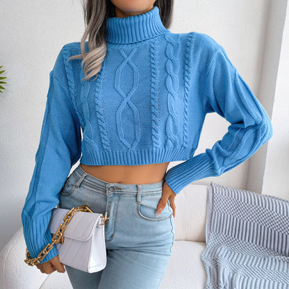 Autumn And Winter European And American Fashion Twist Long Sleeve Turtleneck Cropped Pullover Sweater