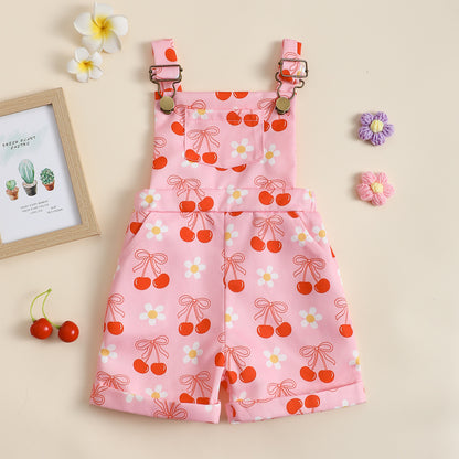 Baby Flower Cherry Print Suspender Pants