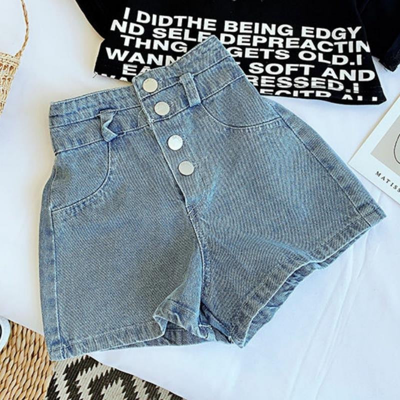 Little Girl Korean Fashion Medium And Large Children's Denim Shorts Two-piece Set
