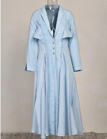 Women's Elegant Lapel And Waist Tight Long Sleeve Dress