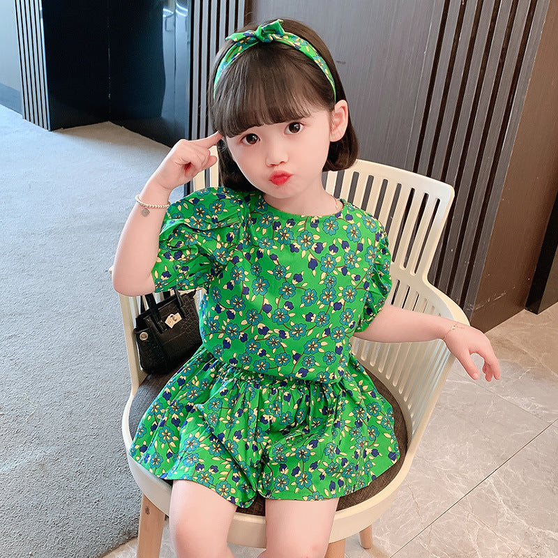 Short-sleeved Floral Bottoming Shirt Korean Style Loose Shorts Two-piece Set
