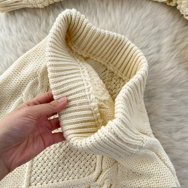 Loose Cable-knit Sweater Women's Cinched Bodycon Sheath Skirt Two-piece Dress Of Knitted Sweater