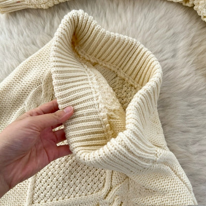 Loose Cable-knit Sweater Women's Cinched Bodycon Sheath Skirt Two-piece Dress Of Knitted Sweater