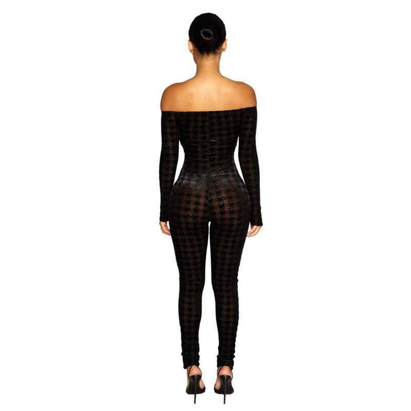 Women's Solid Color Skinny One-shoulder Striped Jumpsuit