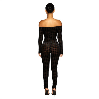 Women's Solid Color Skinny One-shoulder Striped Jumpsuit