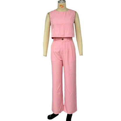 Solid Color Sleeveless Vest Temperament Straight-leg Trousers Suit