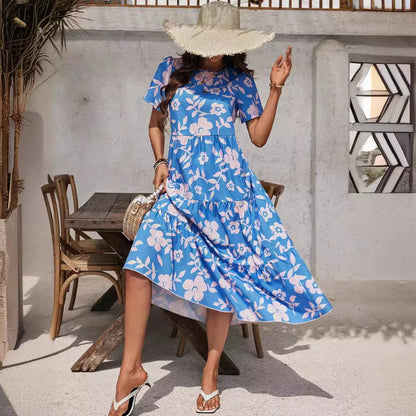 Elegant Lady Large Flower Fashion Multi-layer Ruffled Patchwork Length Dress