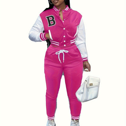 Letter Color Matching Jacket Single-breasted Letter Printed Baseball Uniform Sports Suit