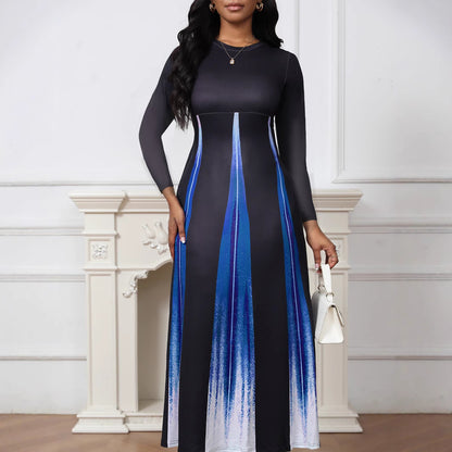 Elegant Socialite Printed Gradient Long Dress