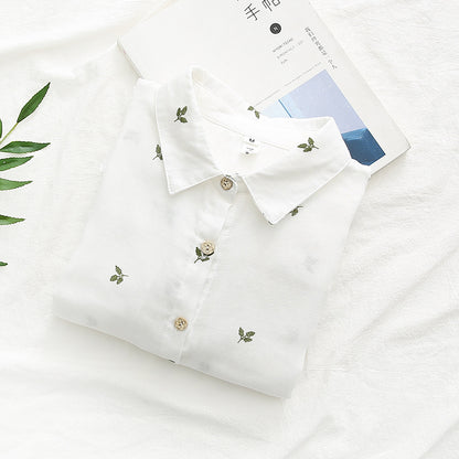 Autumn Artistic Leaves Printed Long-sleeved Shirt