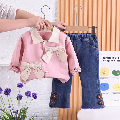 Lapel Long Sleeve Shirt Western Style Skinny Jeans Two-piece Set