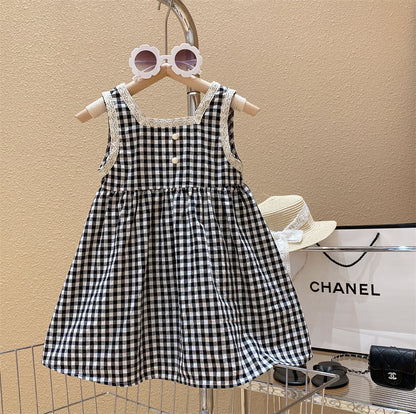 Sweet Black And White Plaid Princess Vest Skirt