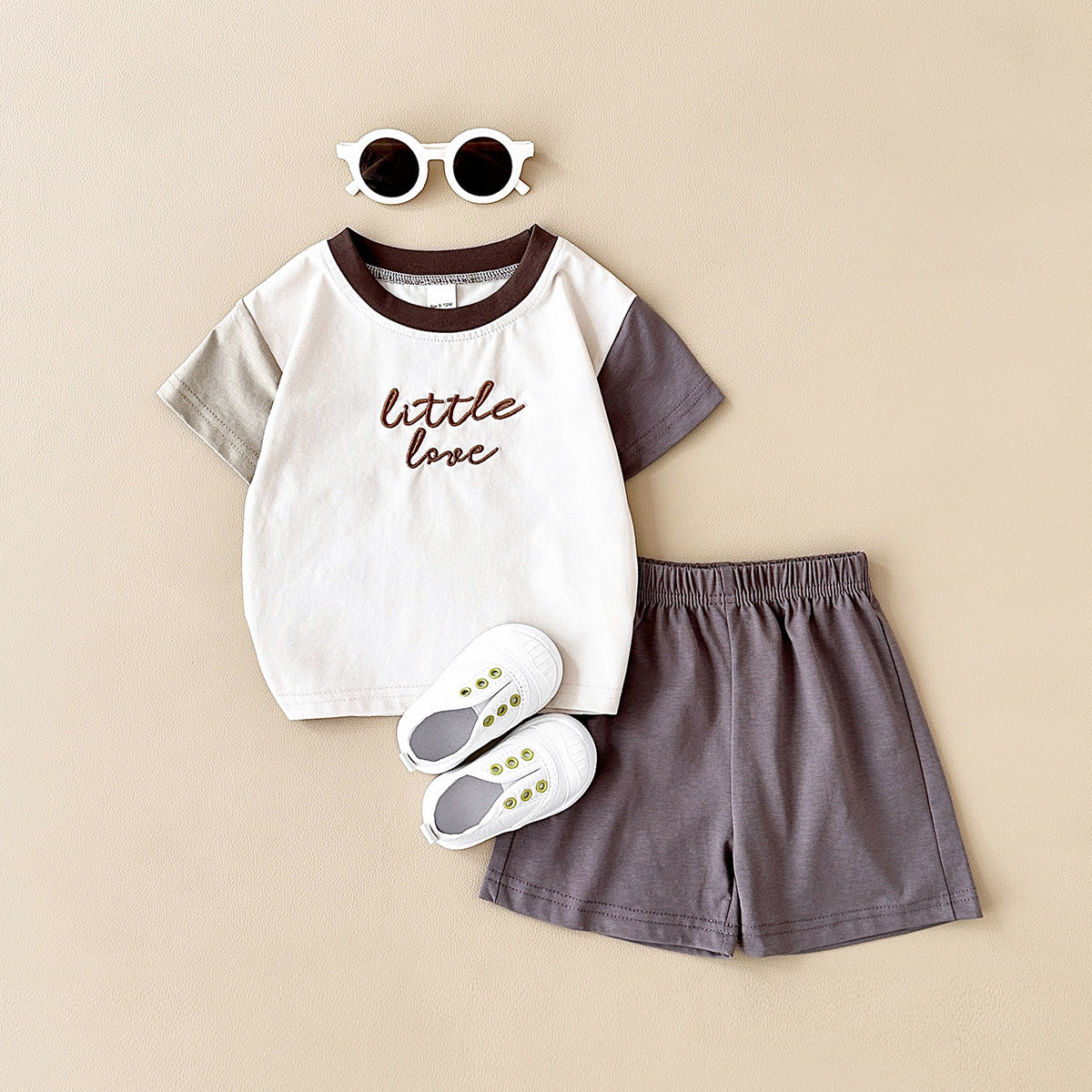 Girls' Stitching Casual Short-sleeved Two-piece Suit