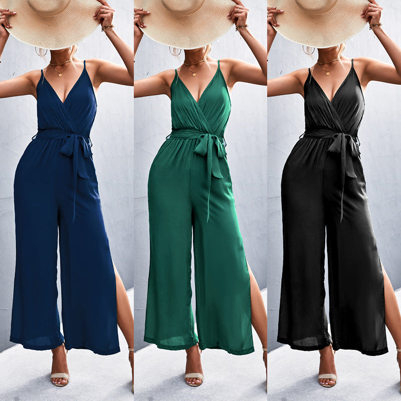 Women's Clothing New Hot Sale V-neck Strap Split Jumpsuit