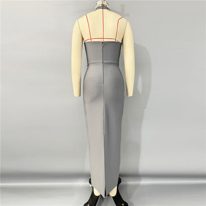 New Solid Color Refined Rhinestone Tube Top Bandage One-piece Dress