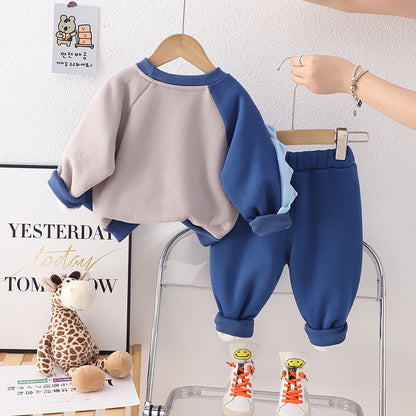 Baby Fleece-lined Children's Printing Sports Sweater Suit