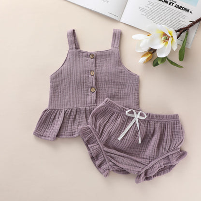New Girls' Casual Suit Candy Color Suspender Shorts Two-piece Set