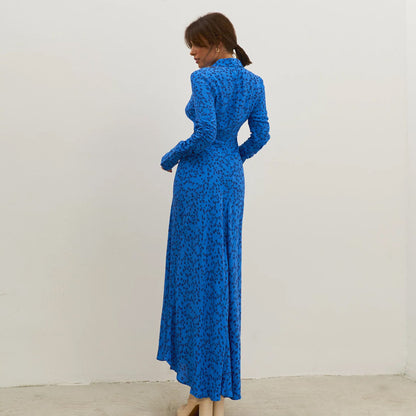 European And American Women's Clothing Lapel Bell Sleeve Pleated Design Fashion Dress