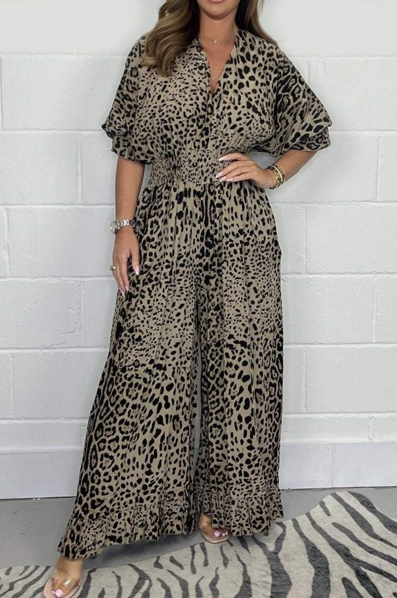 Women's Fashion Leopard Print Casual Jumpsuit