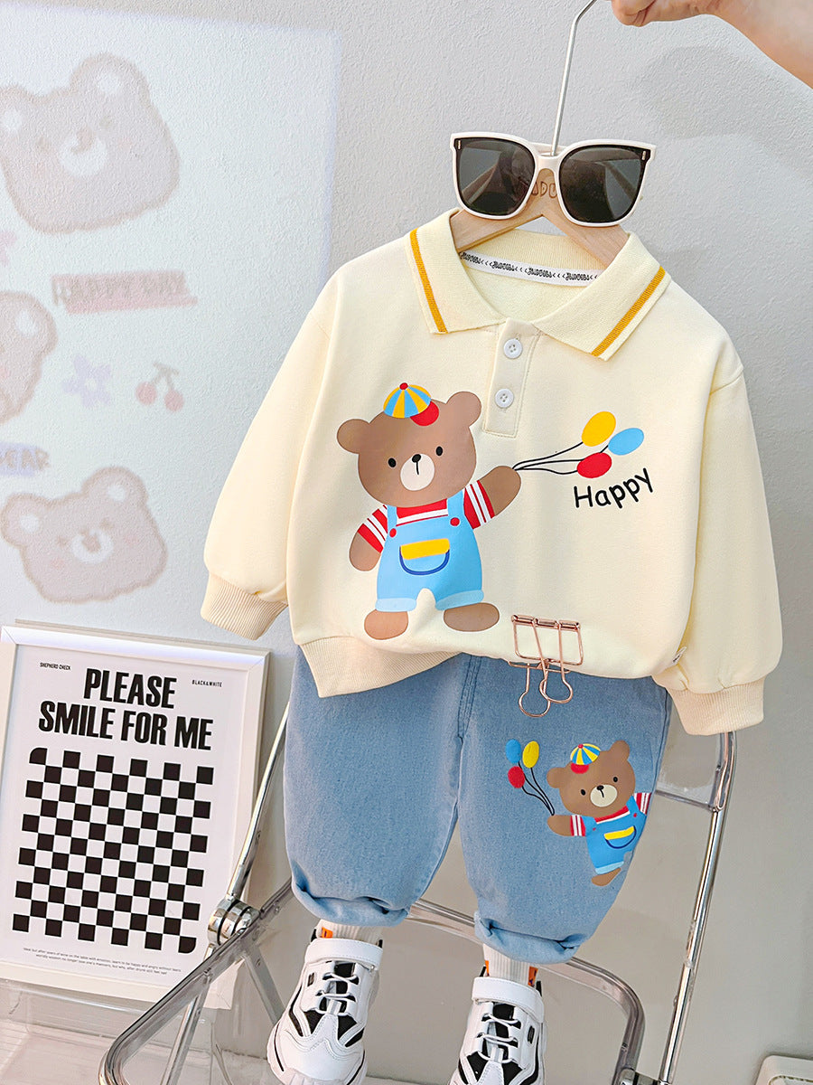 Baby Cute Lapel Long-sleeved Sweater Two-piece Set